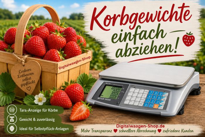 Korbgewichte per Taragabzug an der Waage abziehen- Erbeerwaage
