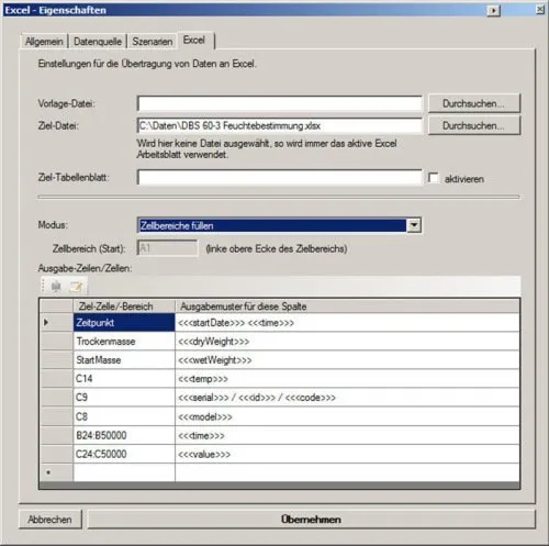 Beispiel 1 Tabelle Kern Waagen Software