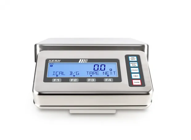 Grossaufnahme digitales Display in silber und blau an der KERN FEJ 33K-4 Waage - 33kg/0.1g