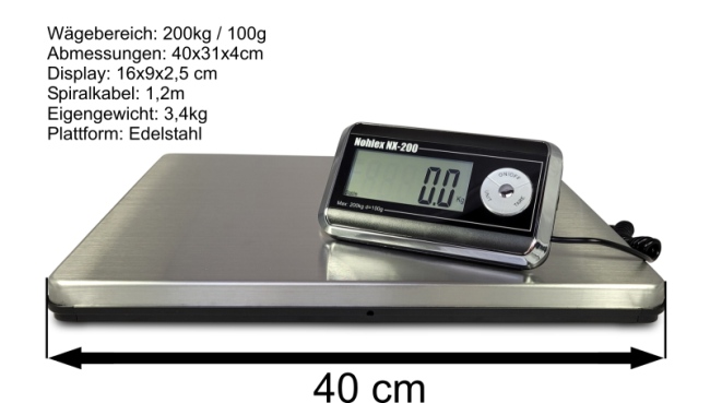 Nohlex Waage mit technischen Details und Abmessungen