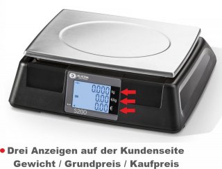 Ladenwaage Display Beispiel mit Gewicht - Grundpreis - Kaufpreis