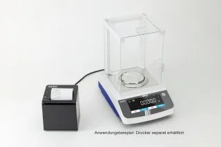 Wägeergebnisse im Labor schnell und einfach ausdrucken. Beispiel: KERN ADS 100-4 Waage mit angeschlossenem Drucker
